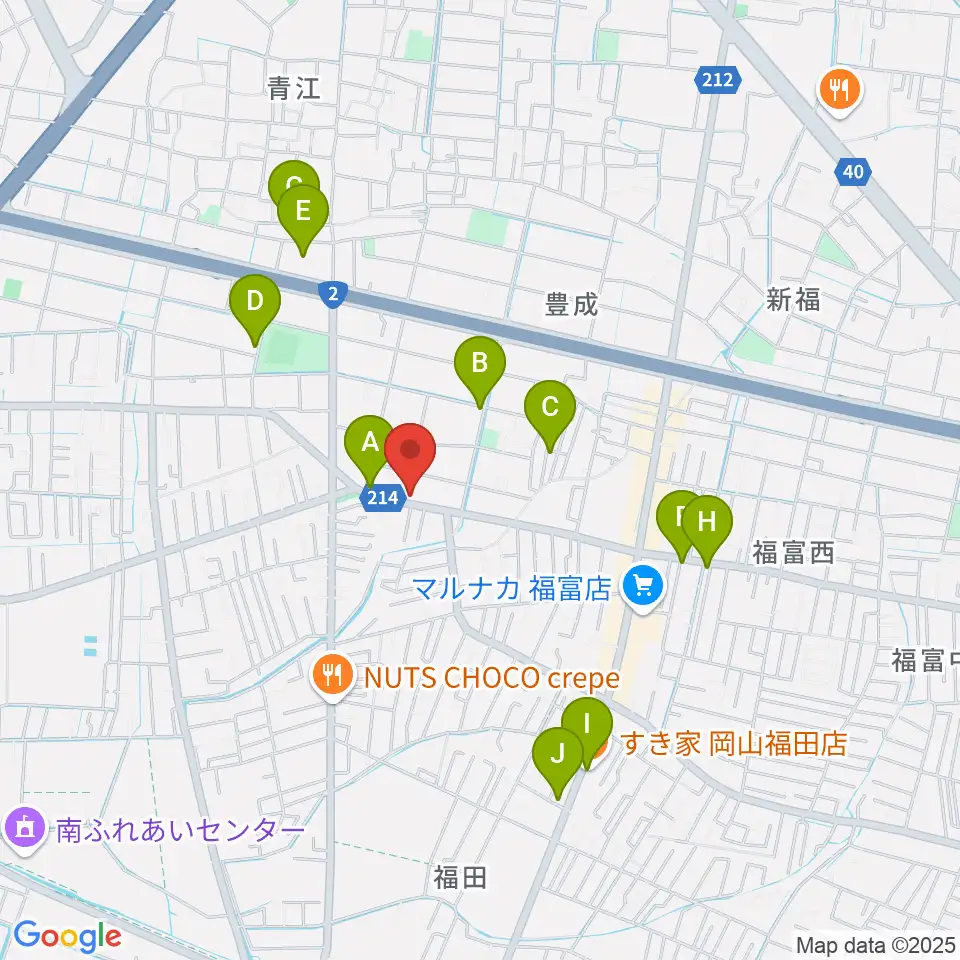 ミュージックセンター岡南 ヤマハミュージック周辺のカフェ一覧地図
