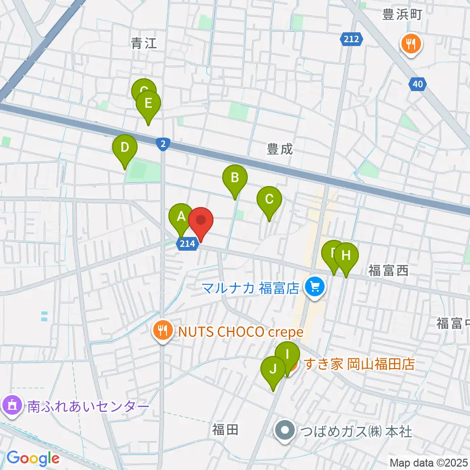 ミュージックセンター岡南 ヤマハミュージック周辺のカフェ一覧地図