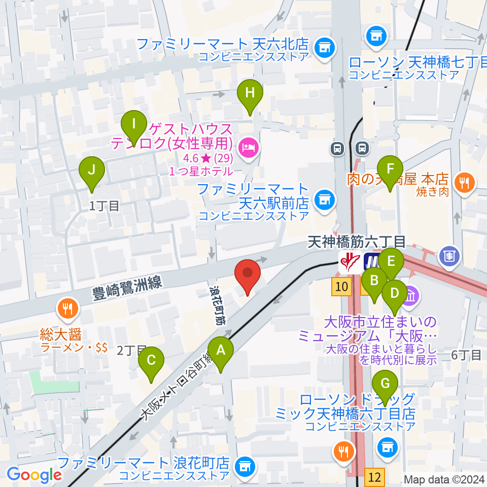 凛ミュージック 天六教室周辺のカフェ一覧地図