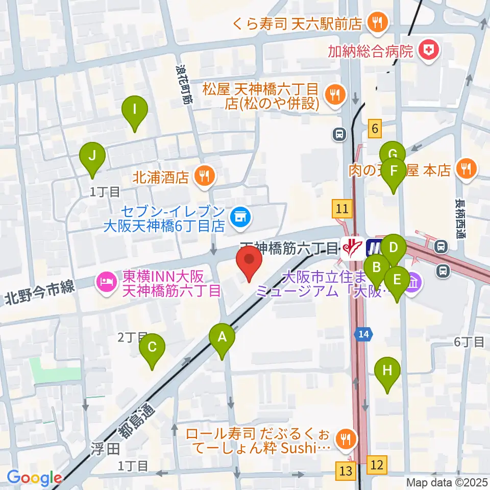 凛ミュージック 天六教室周辺のカフェ一覧地図