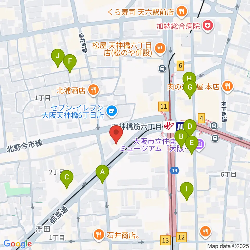 凛ミュージック 天六教室周辺のカフェ一覧地図