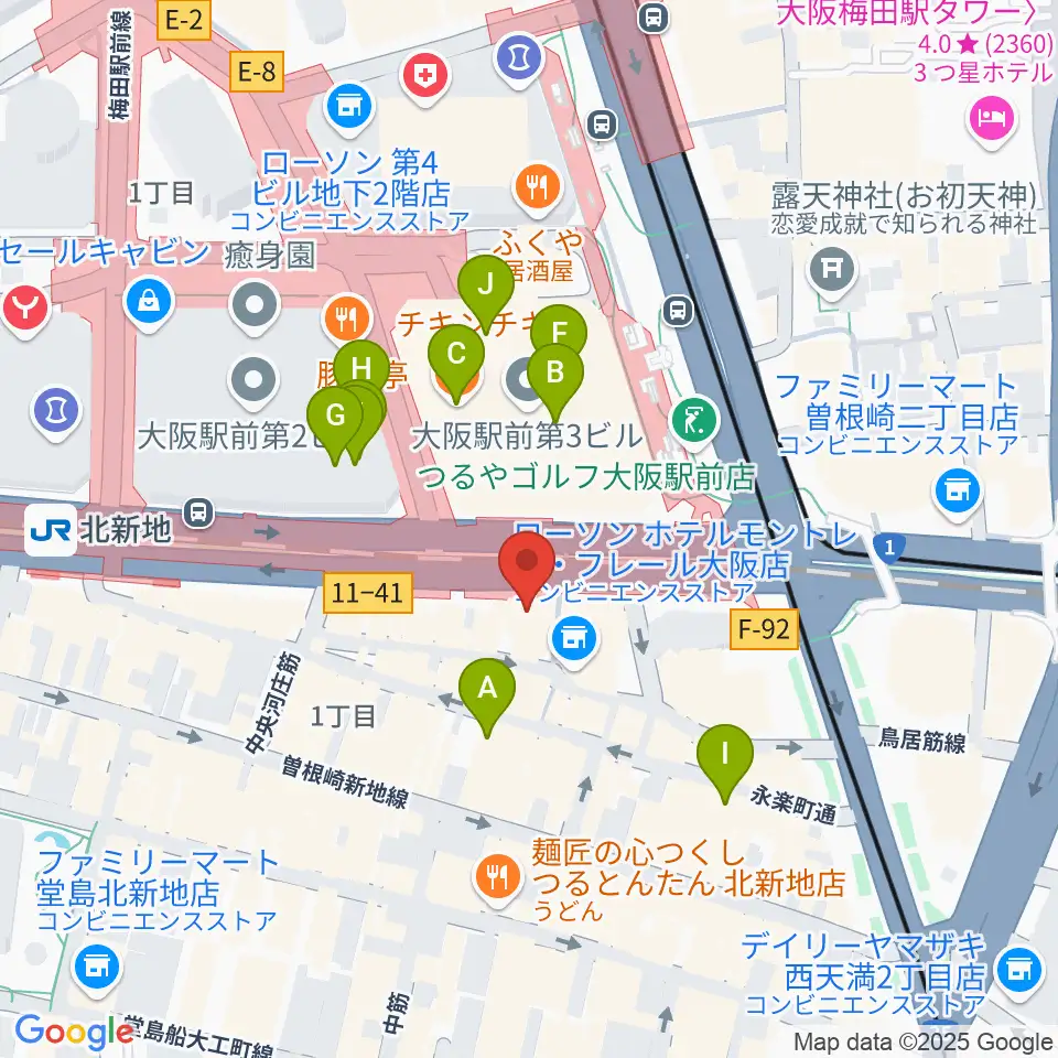 凛ミュージック 北新地音楽サロン周辺のカフェ一覧地図