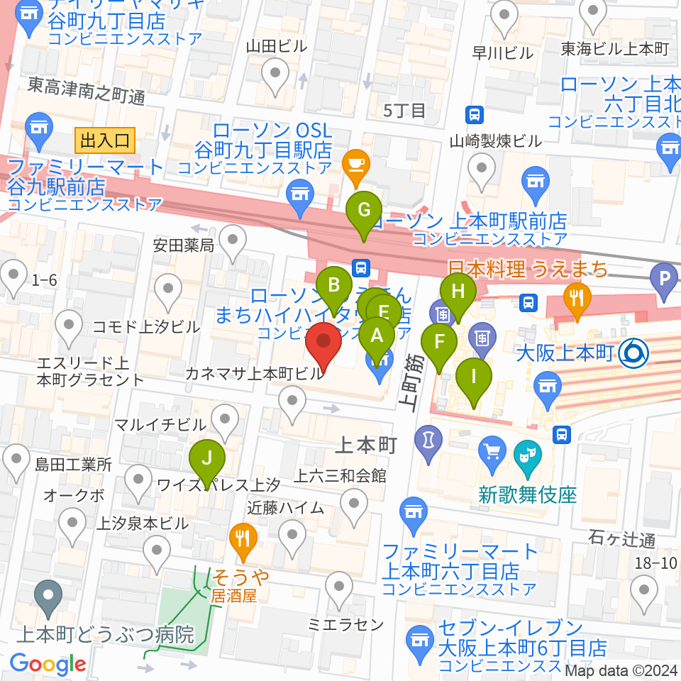 凛ミュージック 上本町ハイハイタウン教室周辺のカフェ一覧地図