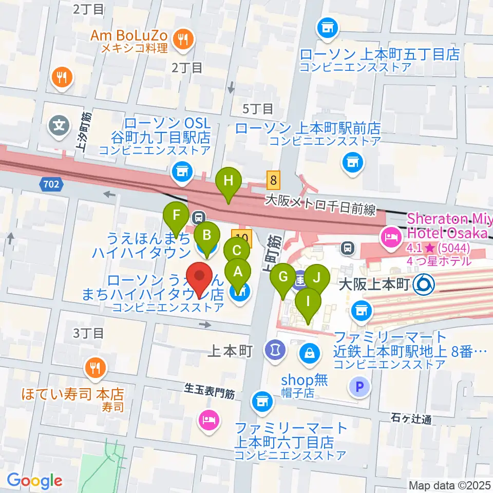凛ミュージック 上本町ハイハイタウン教室周辺のカフェ一覧地図