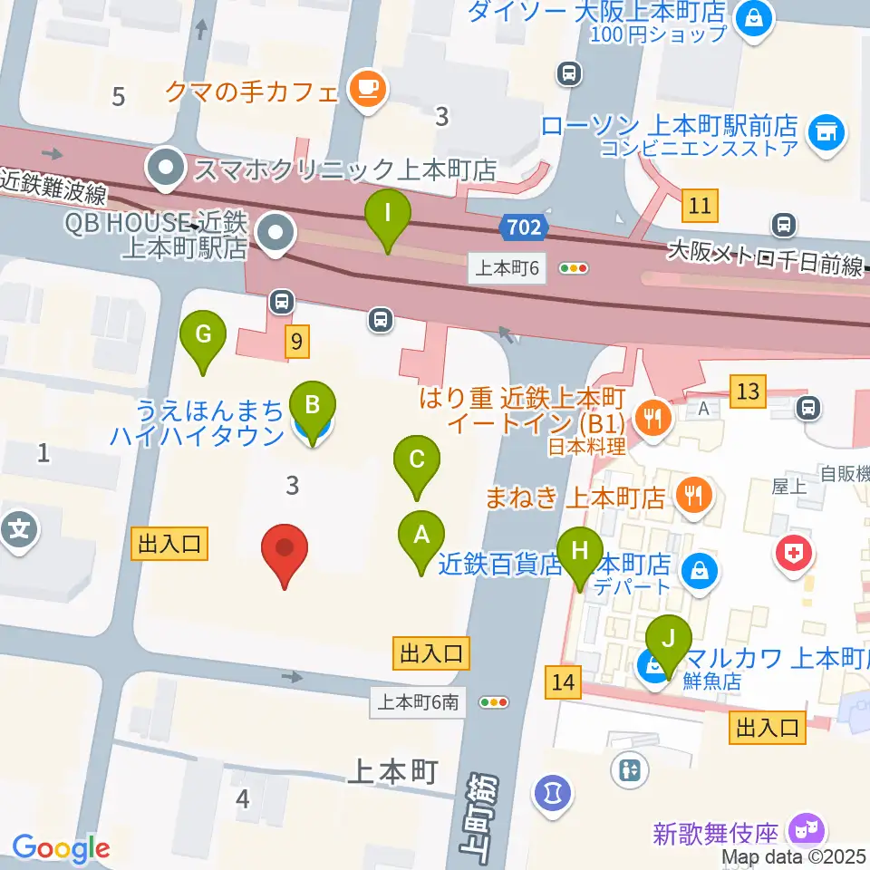 凛ミュージック 上本町ハイハイタウン教室周辺のカフェ一覧地図