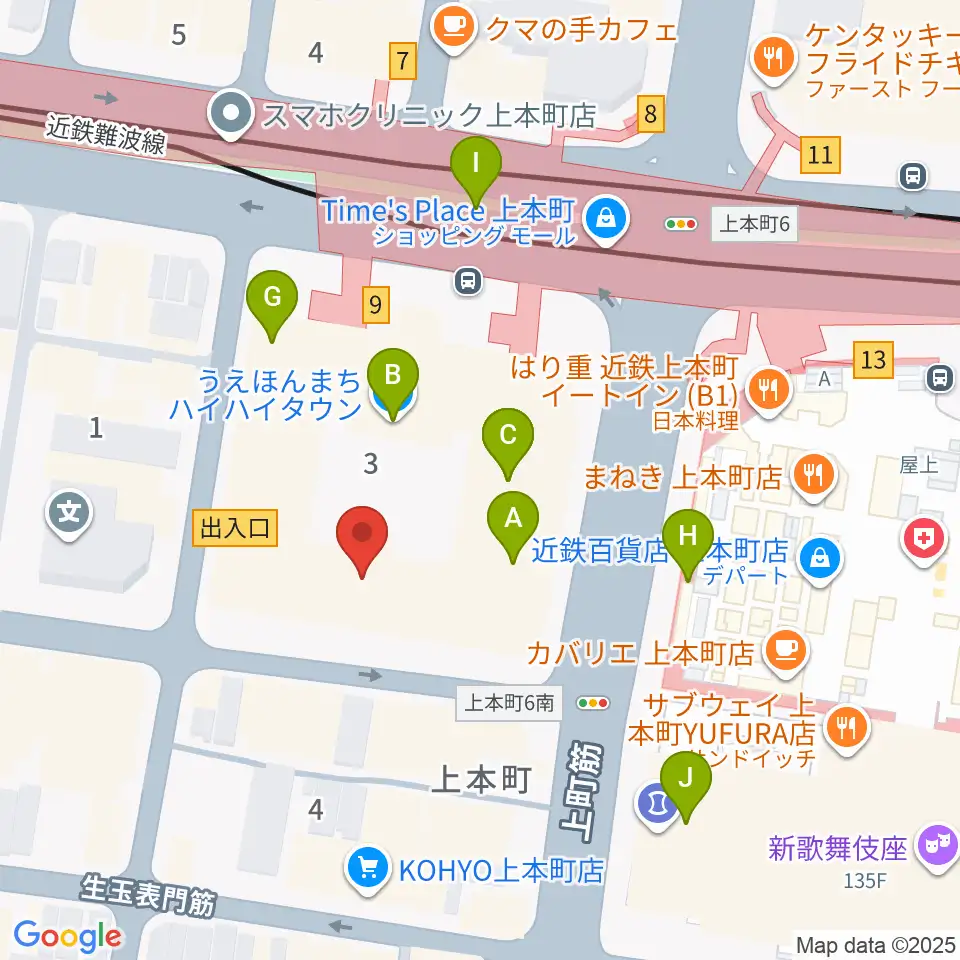 凛ミュージック 上本町ハイハイタウン教室周辺のカフェ一覧地図