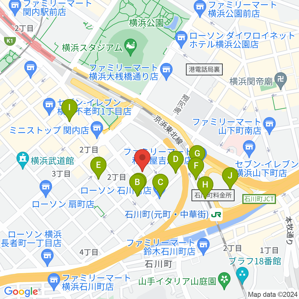 かながわ労働プラザ 音楽スタジオ周辺のカフェ一覧地図