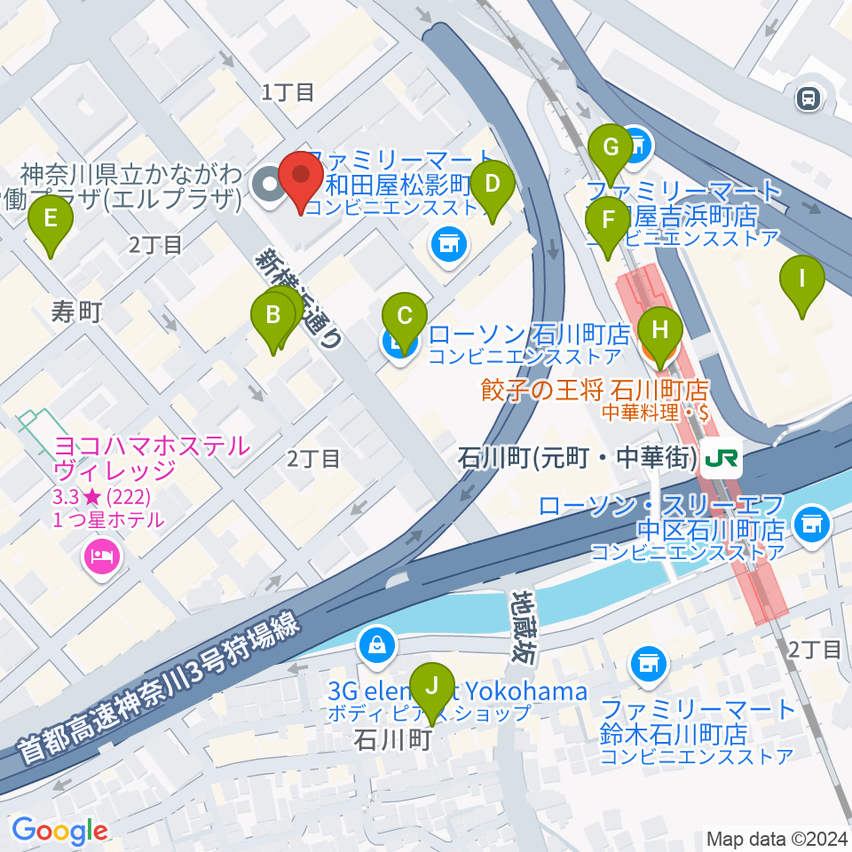 かながわ労働プラザ 音楽スタジオ周辺のカフェ一覧地図