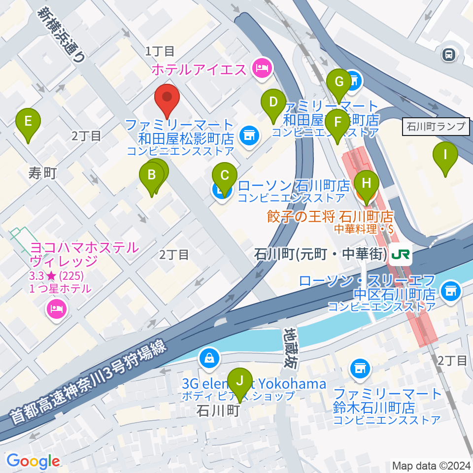 かながわ労働プラザ 音楽スタジオ周辺のカフェ一覧地図