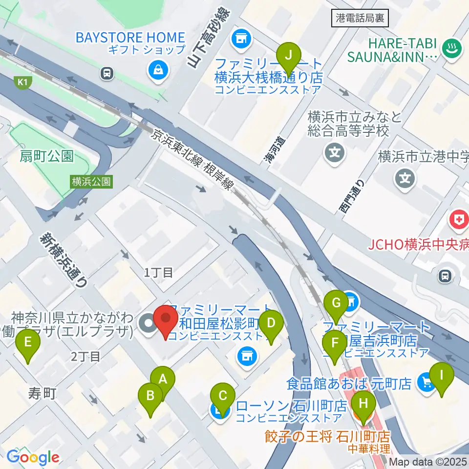 かながわ労働プラザ 音楽スタジオ周辺のカフェ一覧地図