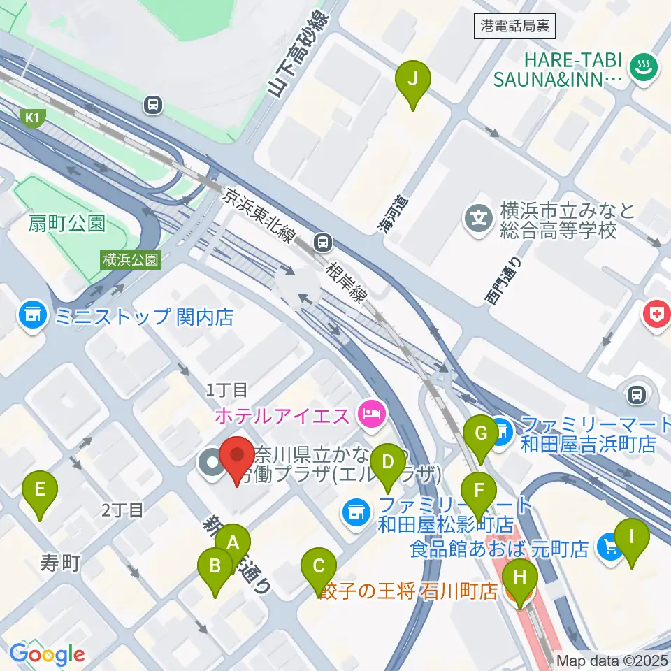 かながわ労働プラザ 音楽スタジオ周辺のカフェ一覧地図