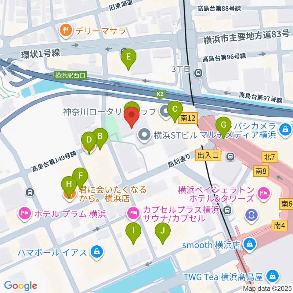 STスポット周辺のカフェ一覧地図
