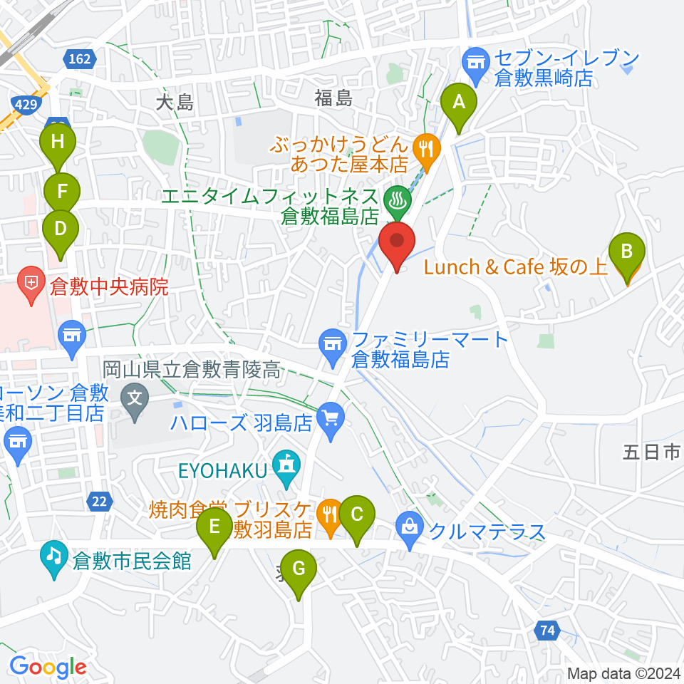 ユニスタイル倉敷 ヤマハミュージック周辺のカフェ一覧地図