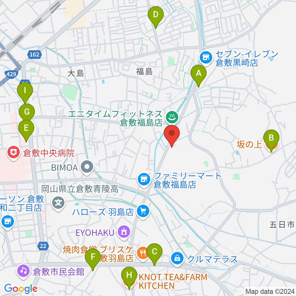 ユニスタイル倉敷 ヤマハミュージック周辺のカフェ一覧地図