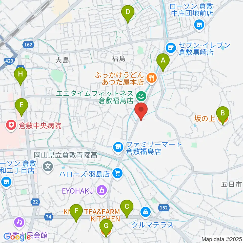 ユニスタイル倉敷 ヤマハミュージック周辺のカフェ一覧地図