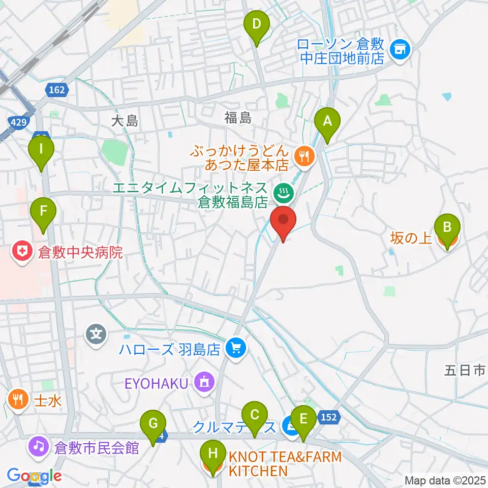 ユニスタイル倉敷 ヤマハミュージック周辺のカフェ一覧地図