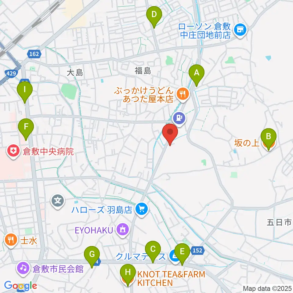 ユニスタイル倉敷 ヤマハミュージック周辺のカフェ一覧地図