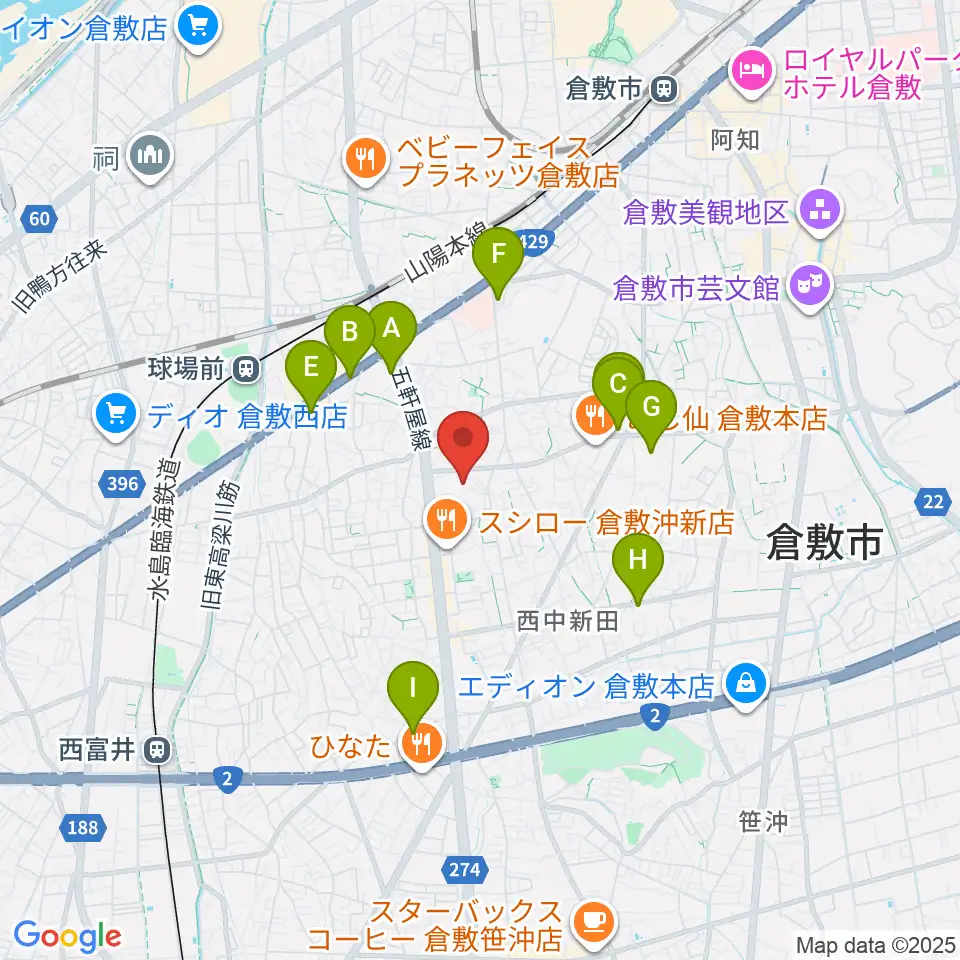 ミュージックアベニュー倉敷 ヤマハミュージック周辺のカフェ一覧地図