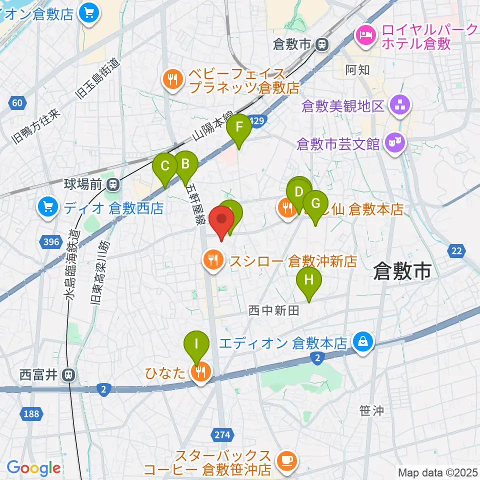 ミュージックアベニュー倉敷 ヤマハミュージック周辺のカフェ一覧地図