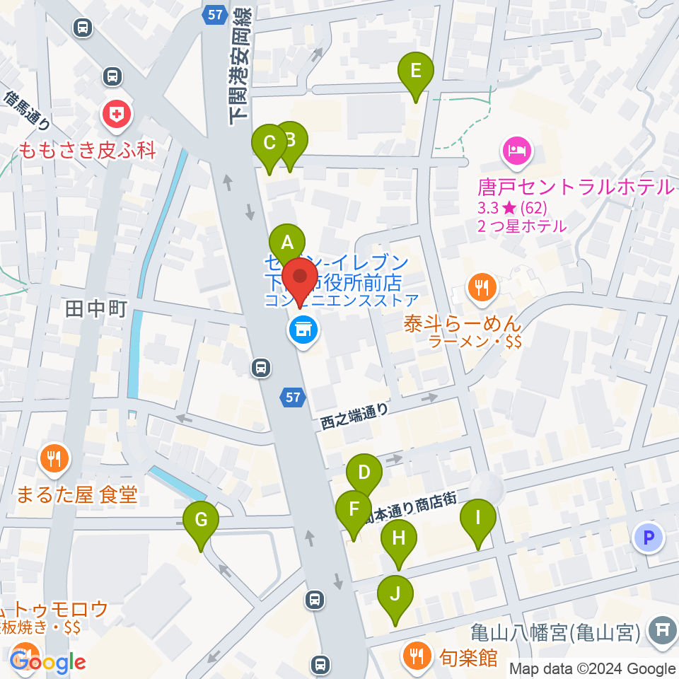 下関十字堂楽器店本店周辺のカフェ一覧地図