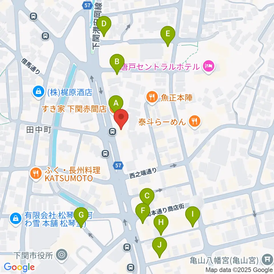下関十字堂楽器店本店周辺のカフェ一覧地図