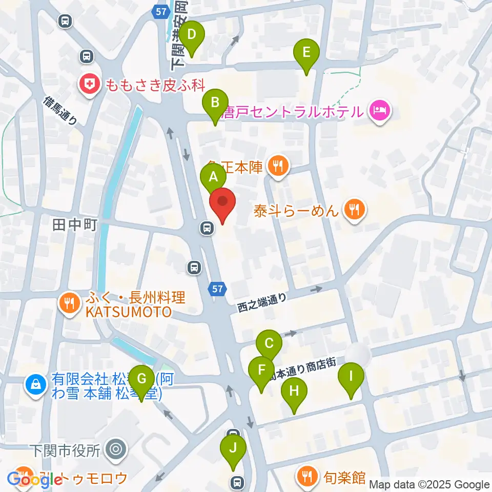 下関十字堂楽器店本店周辺のカフェ一覧地図