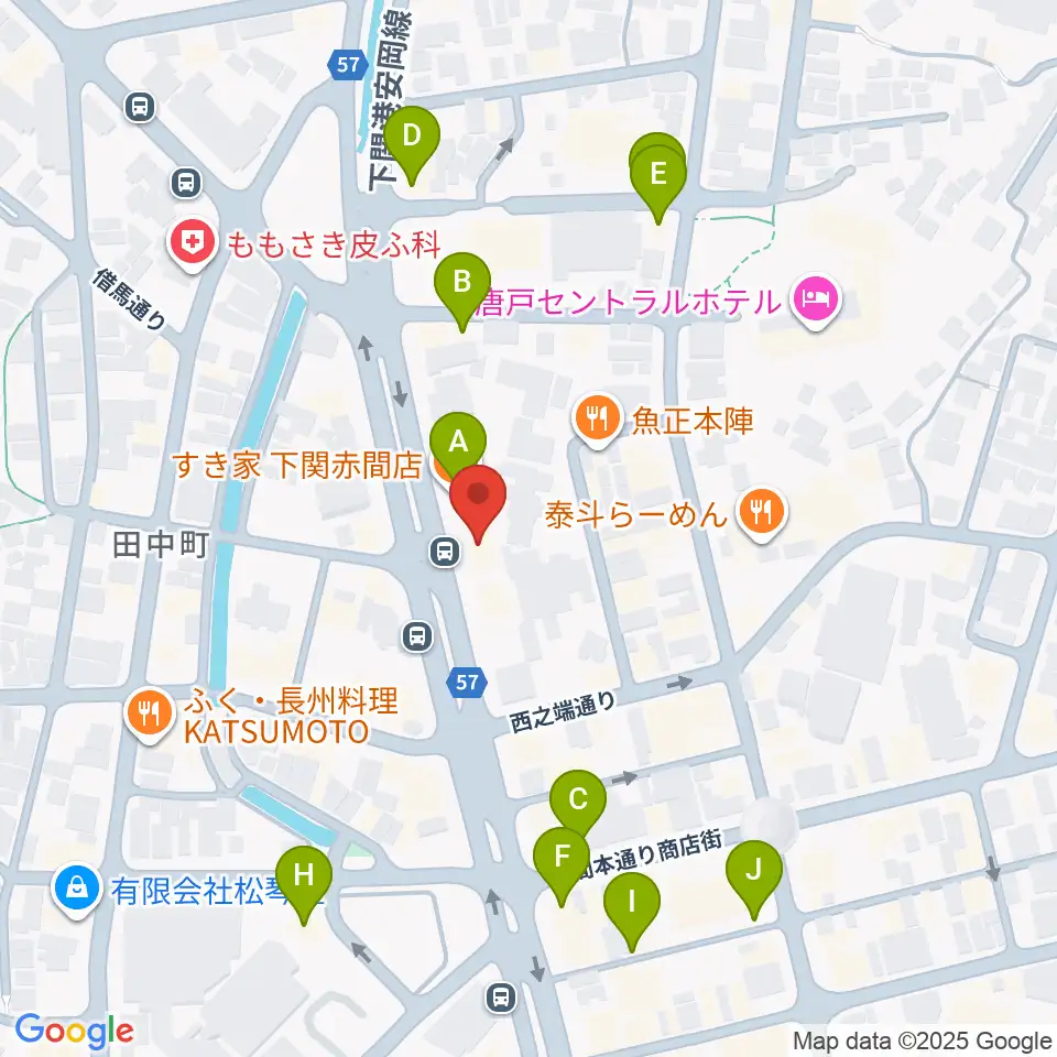 下関十字堂楽器店本店周辺のカフェ一覧地図