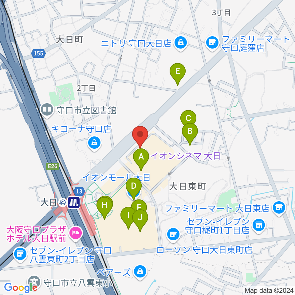 島村楽器 イオンモール大日店 周辺のカフェ一覧地図