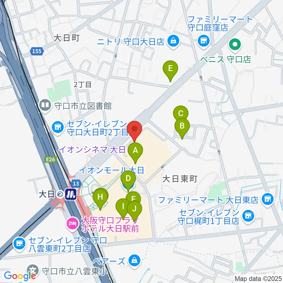 島村楽器 イオンモール大日店 周辺のカフェ一覧地図