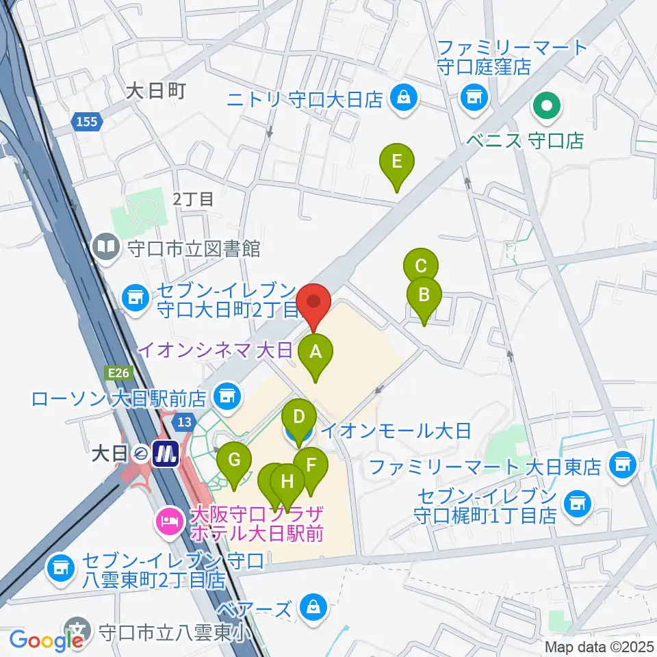 島村楽器 イオンモール大日店 周辺のカフェ一覧地図
