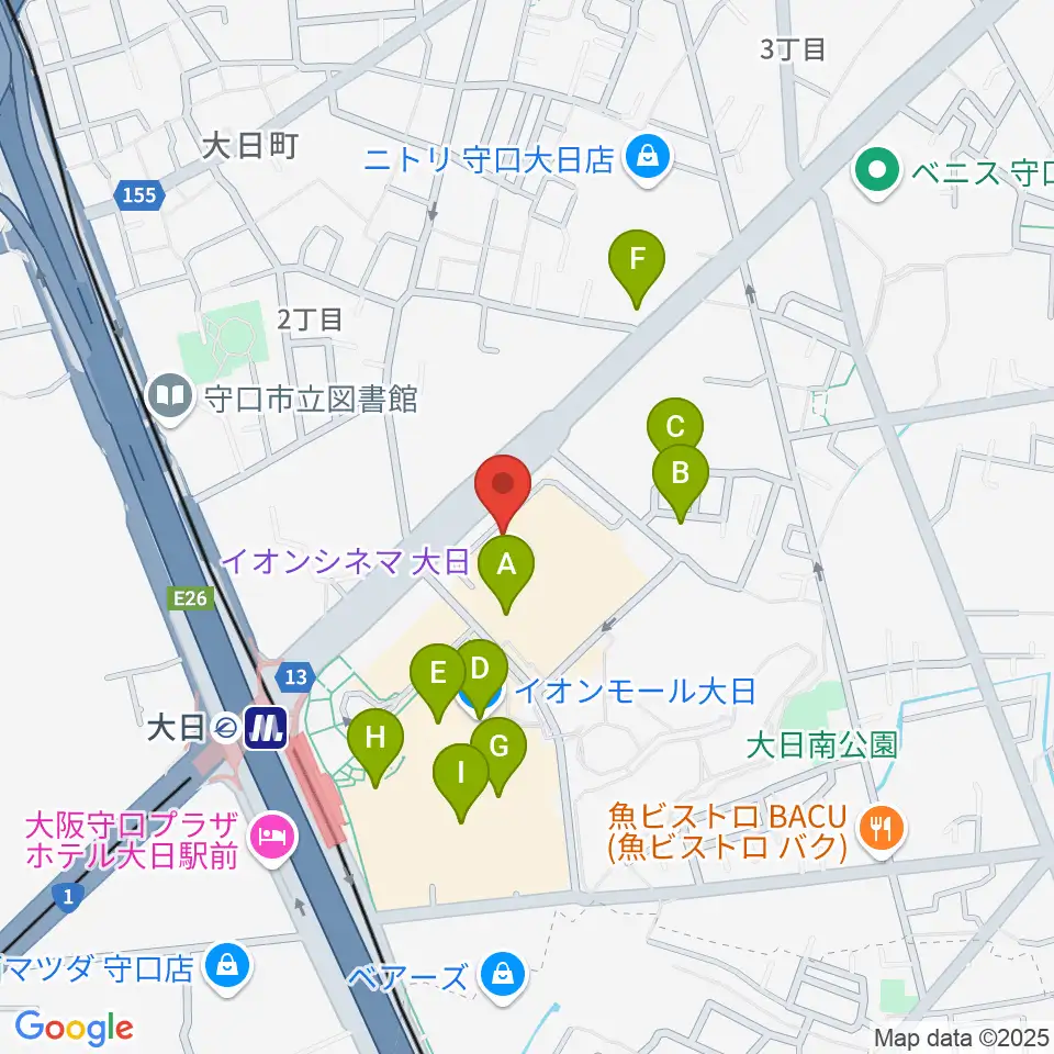 島村楽器 イオンモール大日店 周辺のカフェ一覧地図