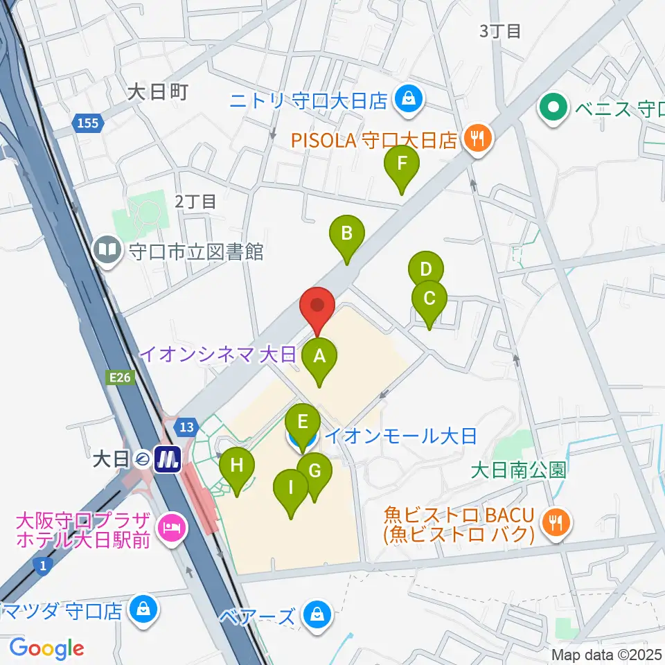 島村楽器 イオンモール大日店 周辺のカフェ一覧地図