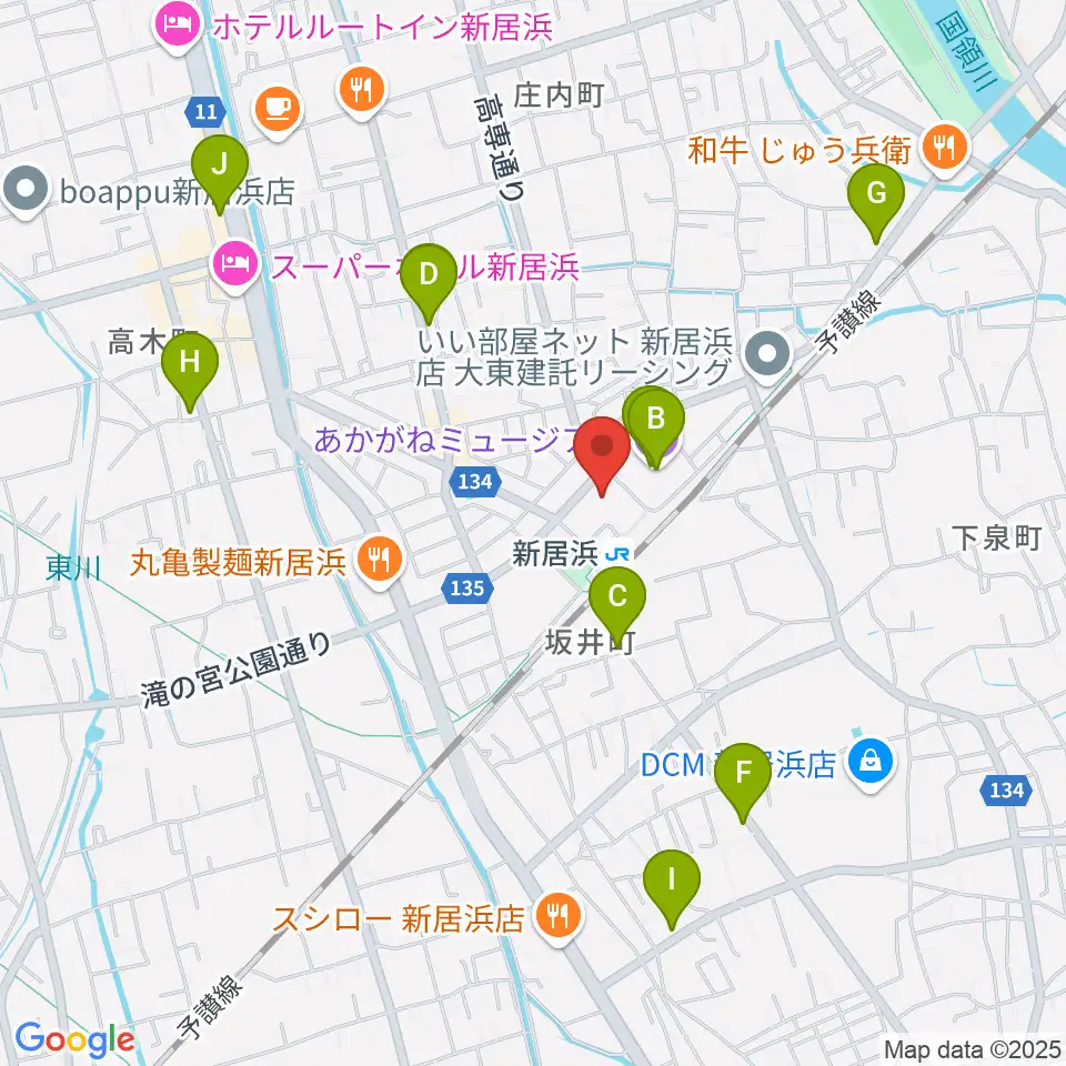 新居浜センター ヤマハミュージック周辺のカフェ一覧地図