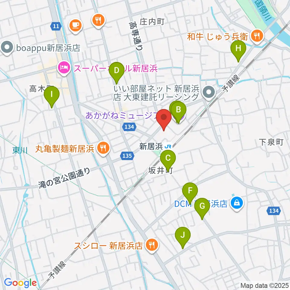 新居浜センター ヤマハミュージック周辺のカフェ一覧地図