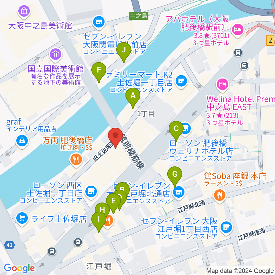 オンユー楽器周辺のカフェ一覧地図