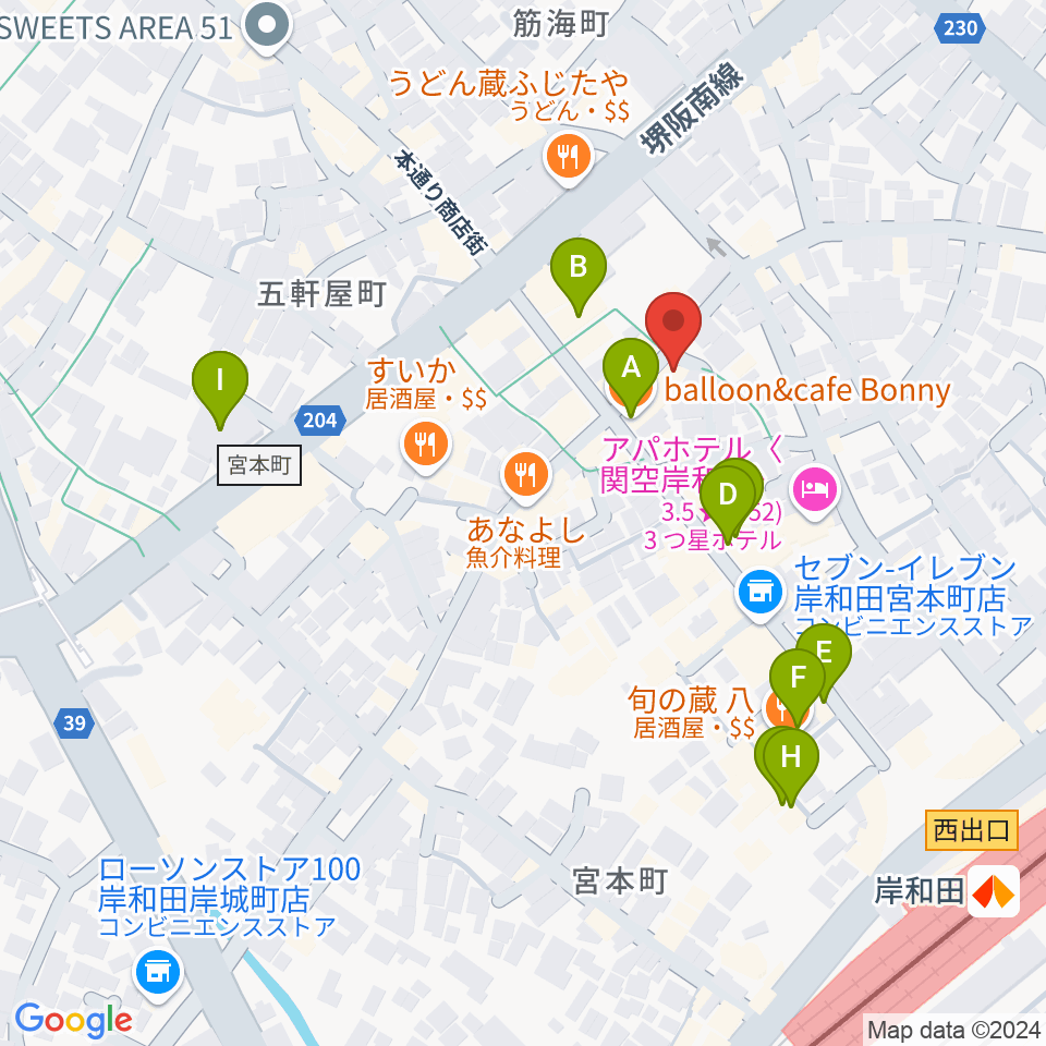 Ohana ウクレレ教室周辺のカフェ一覧地図