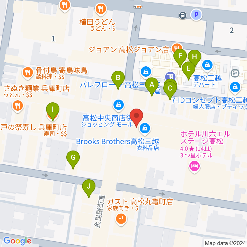 ミュージックアベニュー高松周辺のカフェ一覧地図