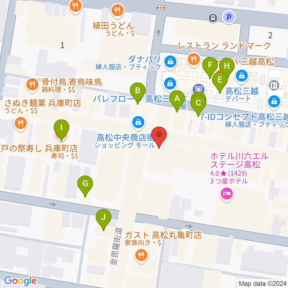 ミュージックアベニュー高松周辺のカフェ一覧地図