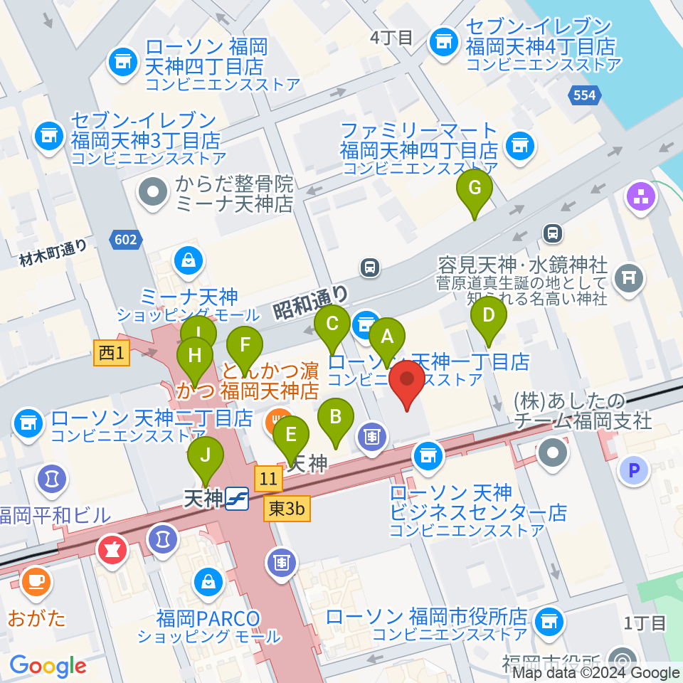 天神センター ヤマハミュージック周辺のカフェ一覧地図