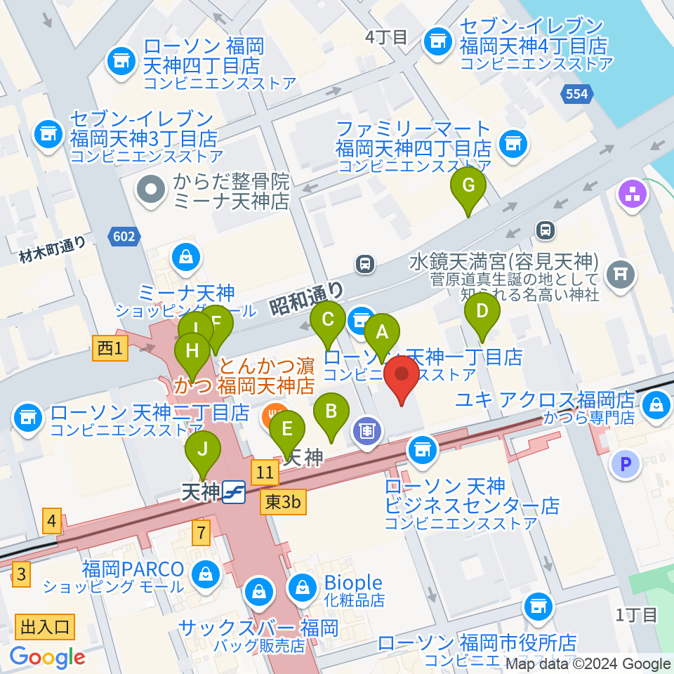 天神センター ヤマハミュージック周辺のカフェ一覧地図