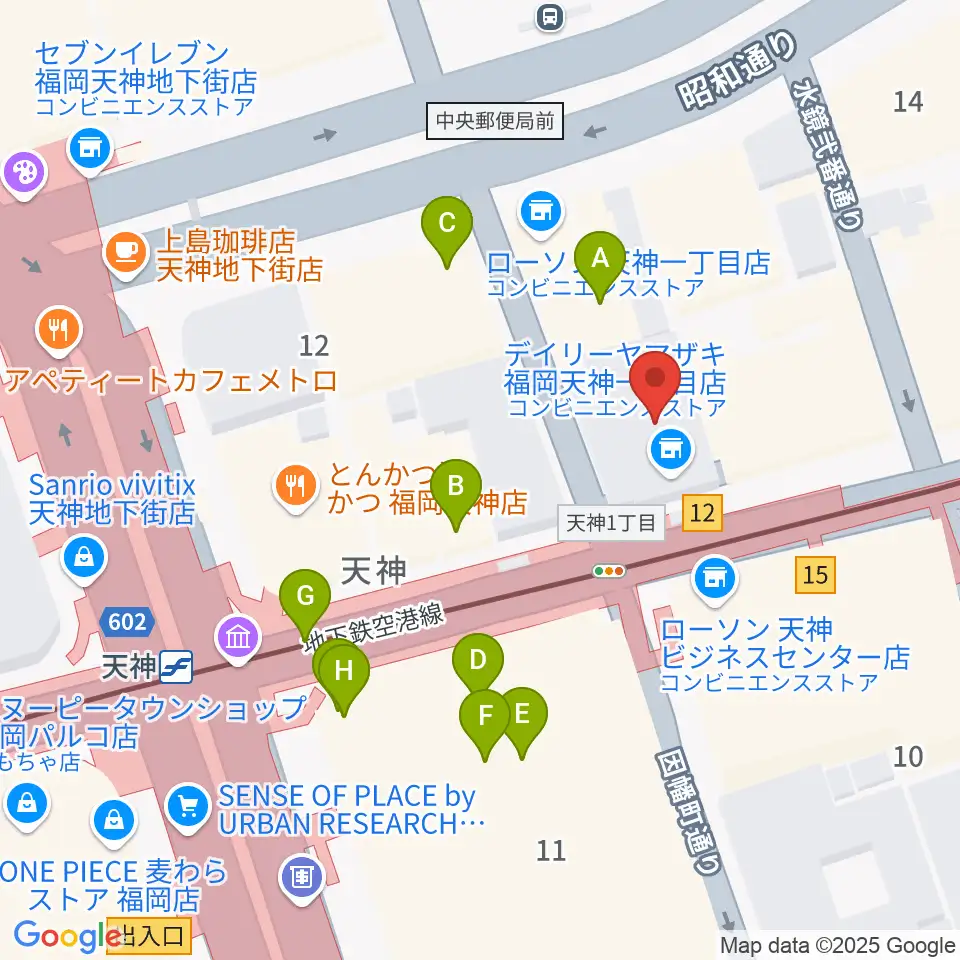 天神センター ヤマハミュージック周辺のカフェ一覧地図