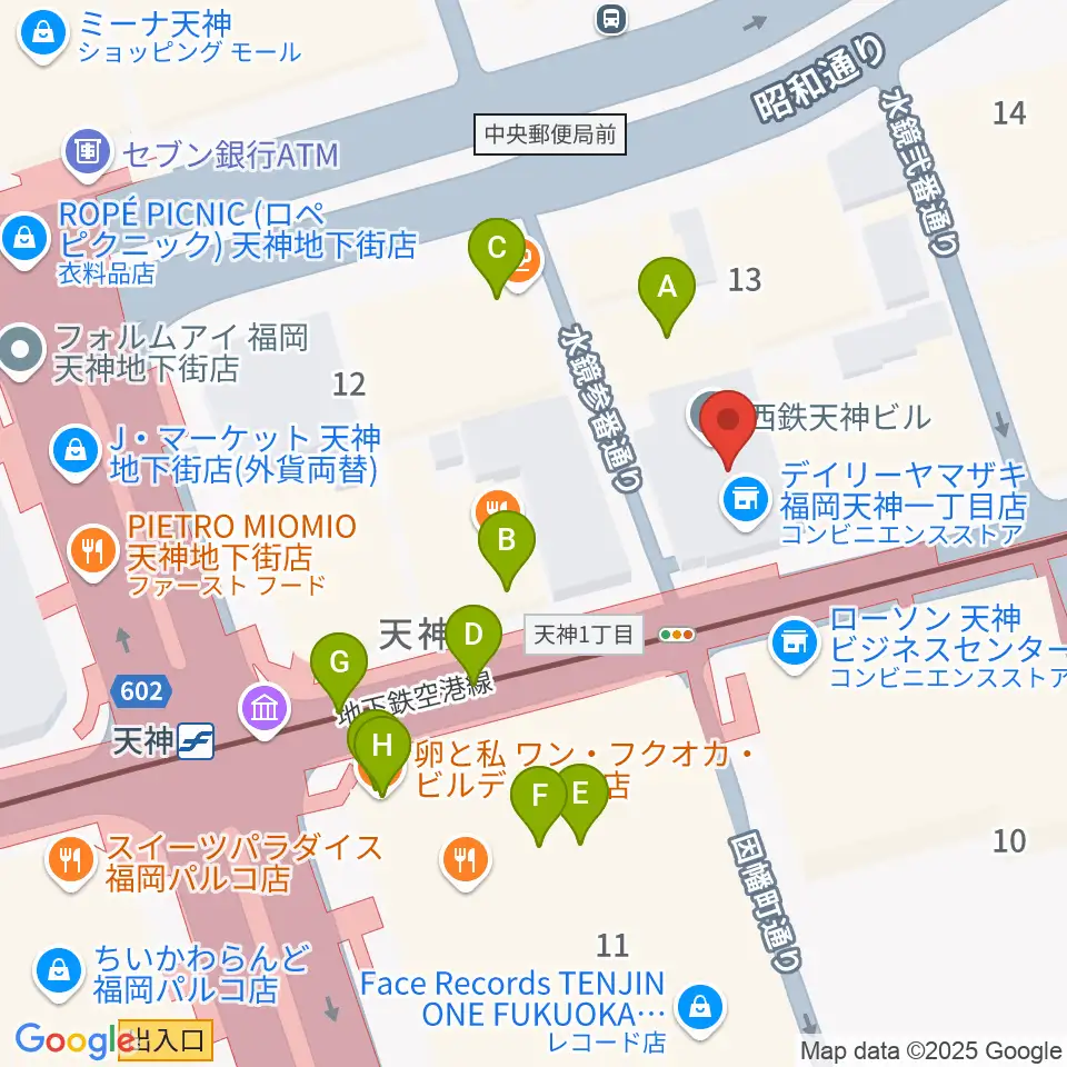天神センター ヤマハミュージック周辺のカフェ一覧地図