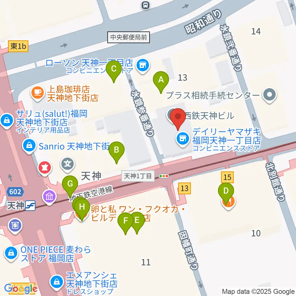 天神センター ヤマハミュージック周辺のカフェ一覧地図