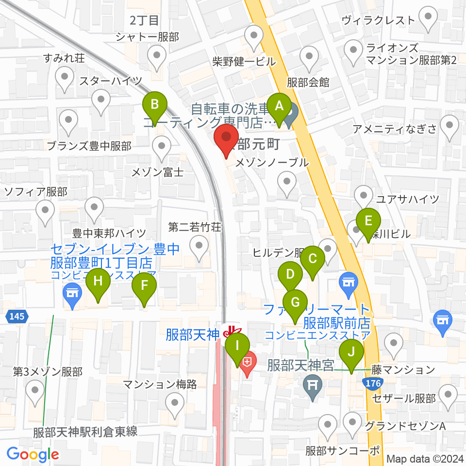 大野ギター音楽院周辺のカフェ一覧地図