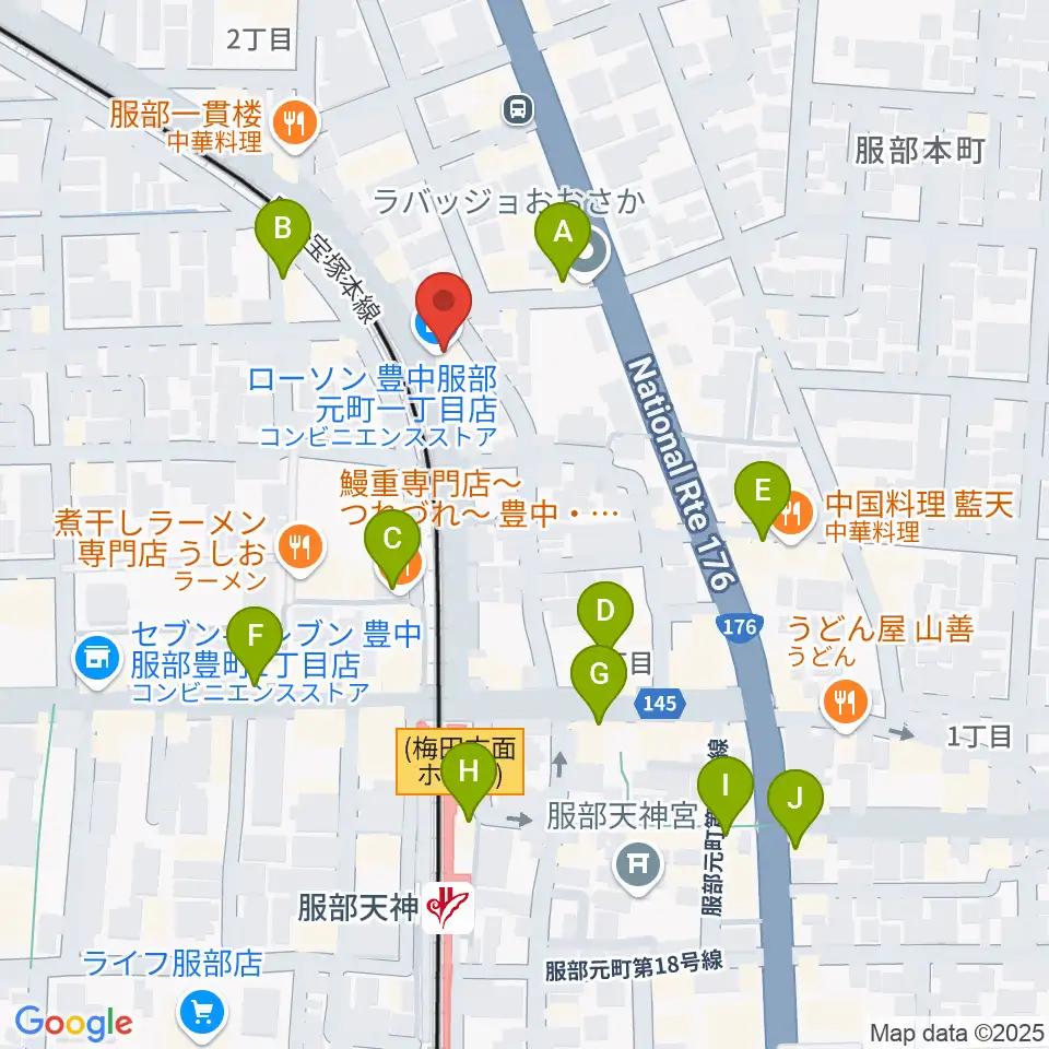 大野ギター音楽院周辺のカフェ一覧地図