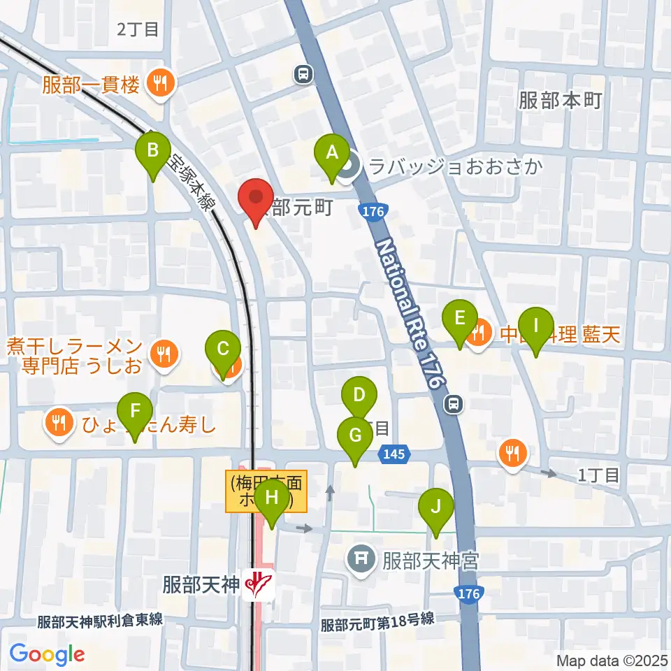大野ギター音楽院周辺のカフェ一覧地図