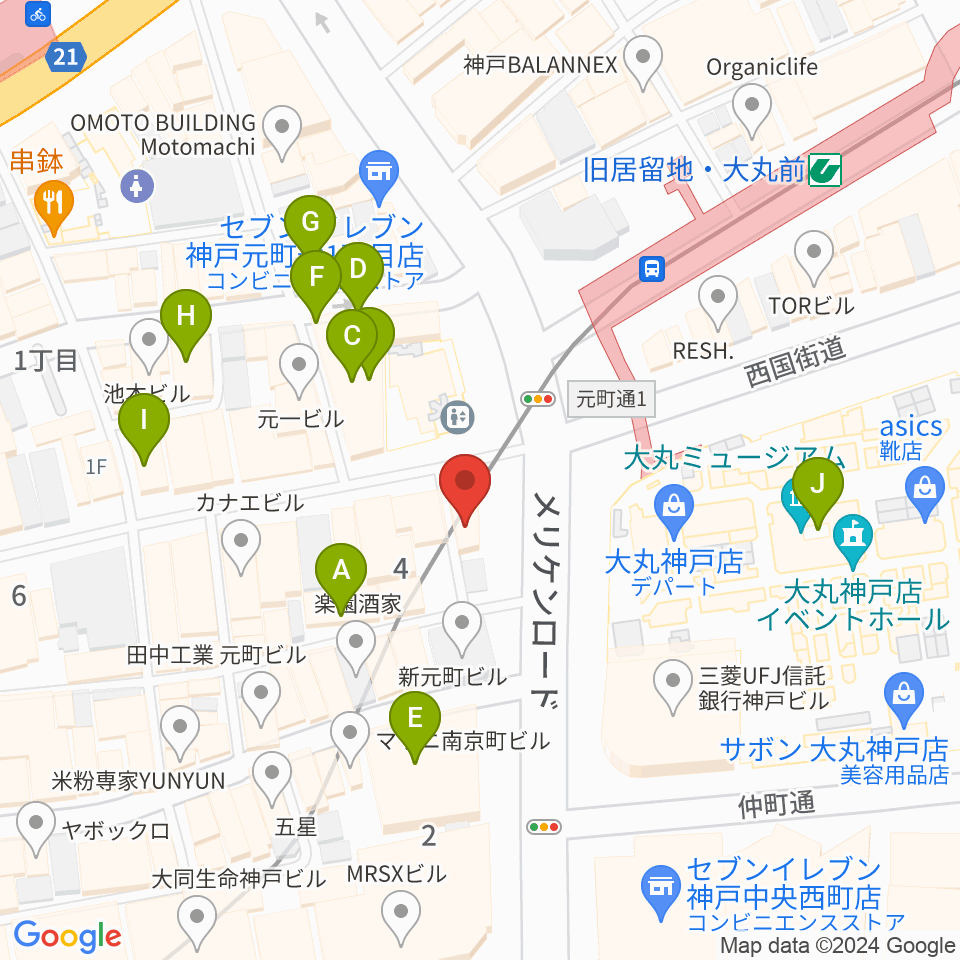 国際楽器周辺のカフェ一覧地図