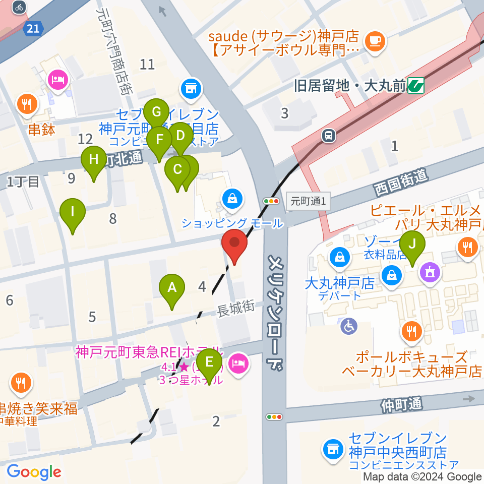 国際楽器周辺のカフェ一覧地図