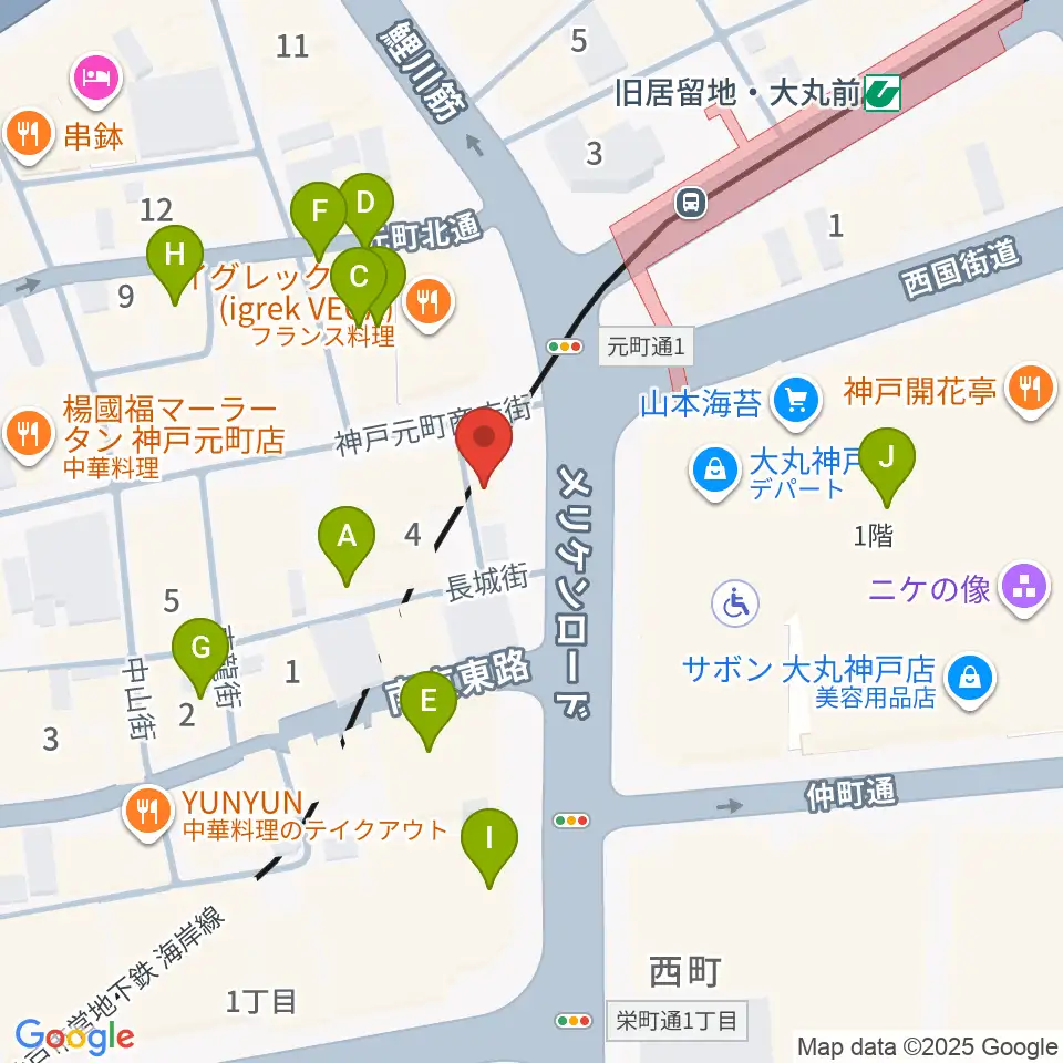 国際楽器周辺のカフェ一覧地図