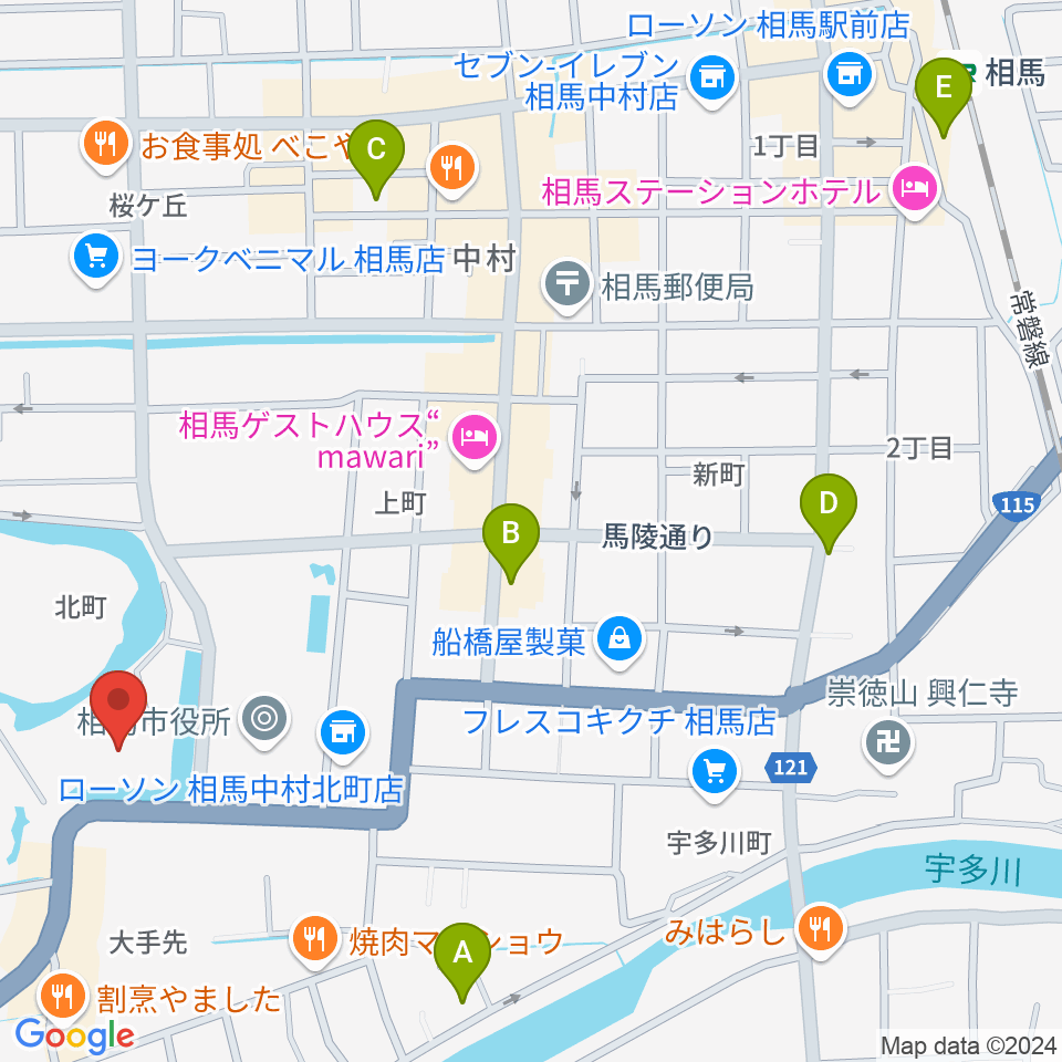 オアシス音楽センター（相馬センター）周辺のカフェ一覧地図